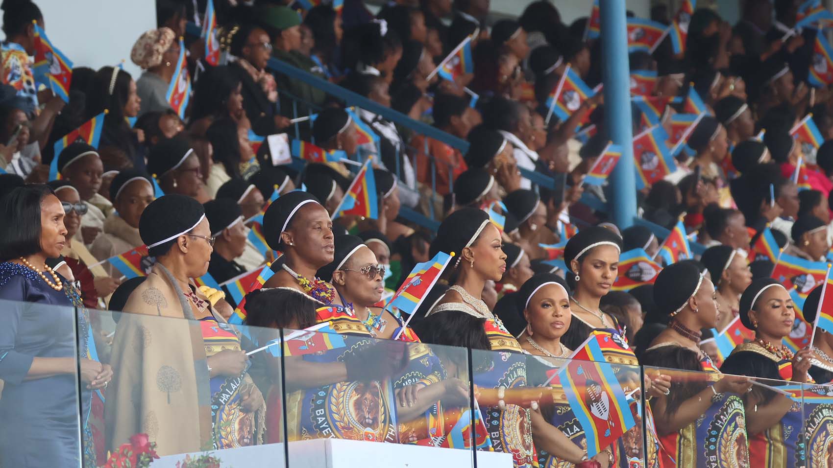 A section of some of emakhosikati during the 40/58 commemration at Somhlolo National Stadium. 